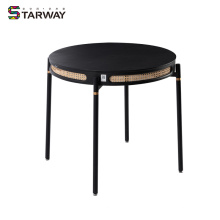 Modern Black Round Coffee Tables With Rattan Wicker